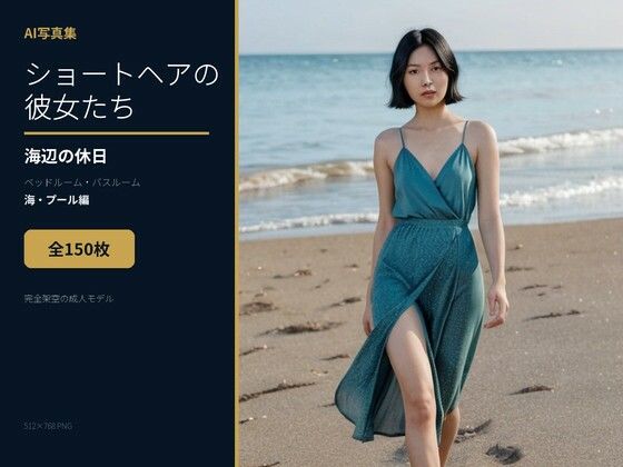 AI写真集 ショートヘアの彼女たちと過ごす海辺の休日 ベッドルーム・バスルーム・海・プール編｜同人作品レビュー【18禁】
